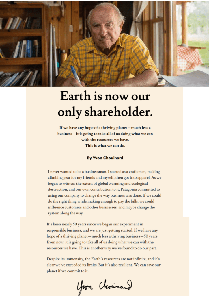 Statement by Patagonia Founder Yvon Chouinard