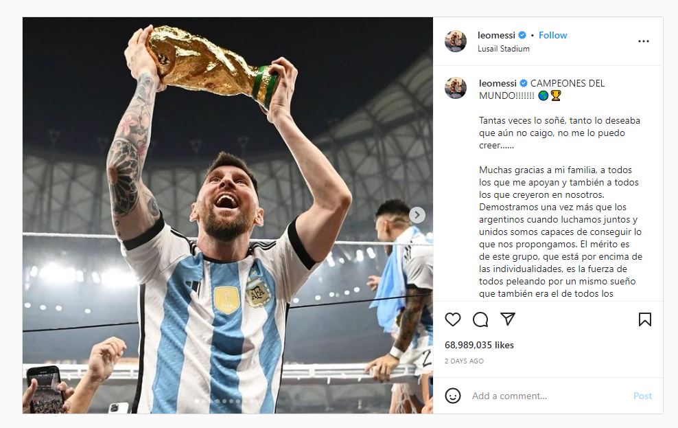 Lionel Messi Instagram Post going Viral