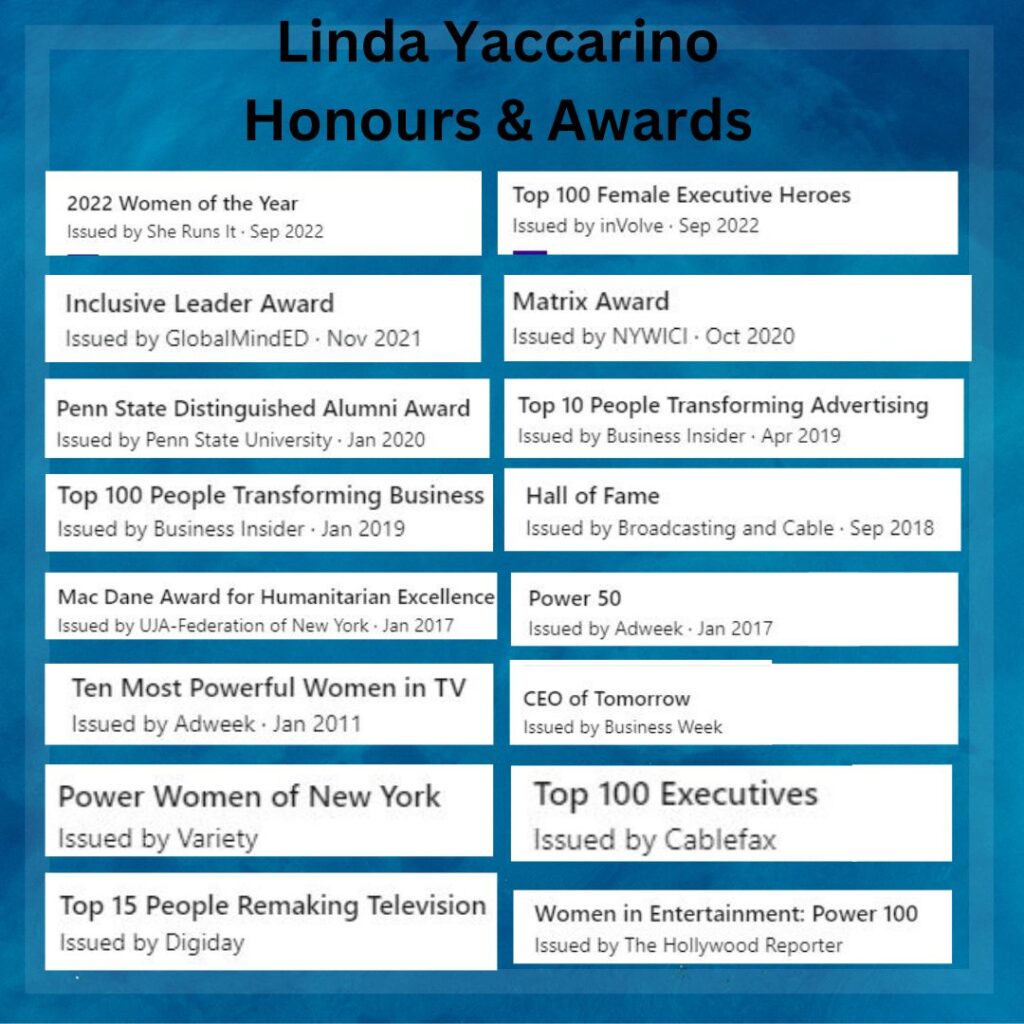 Honours & Awards Received by LInda Yaccarino