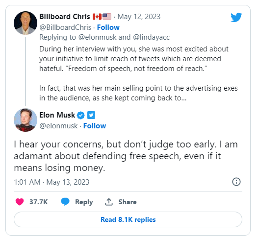 Elon Musk's Tweet on Free Speech