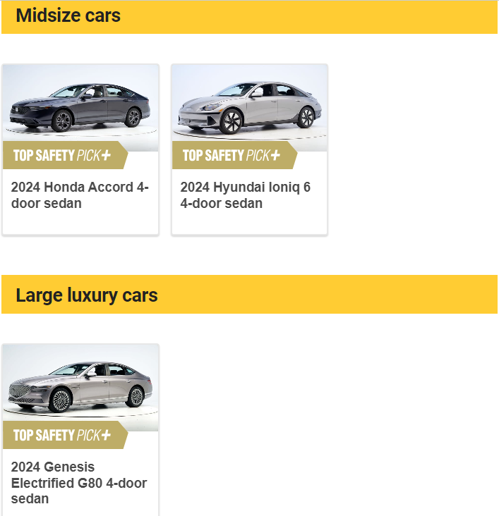 Safest Cars of 2024: Midsize Cars, Large Luxury Cars